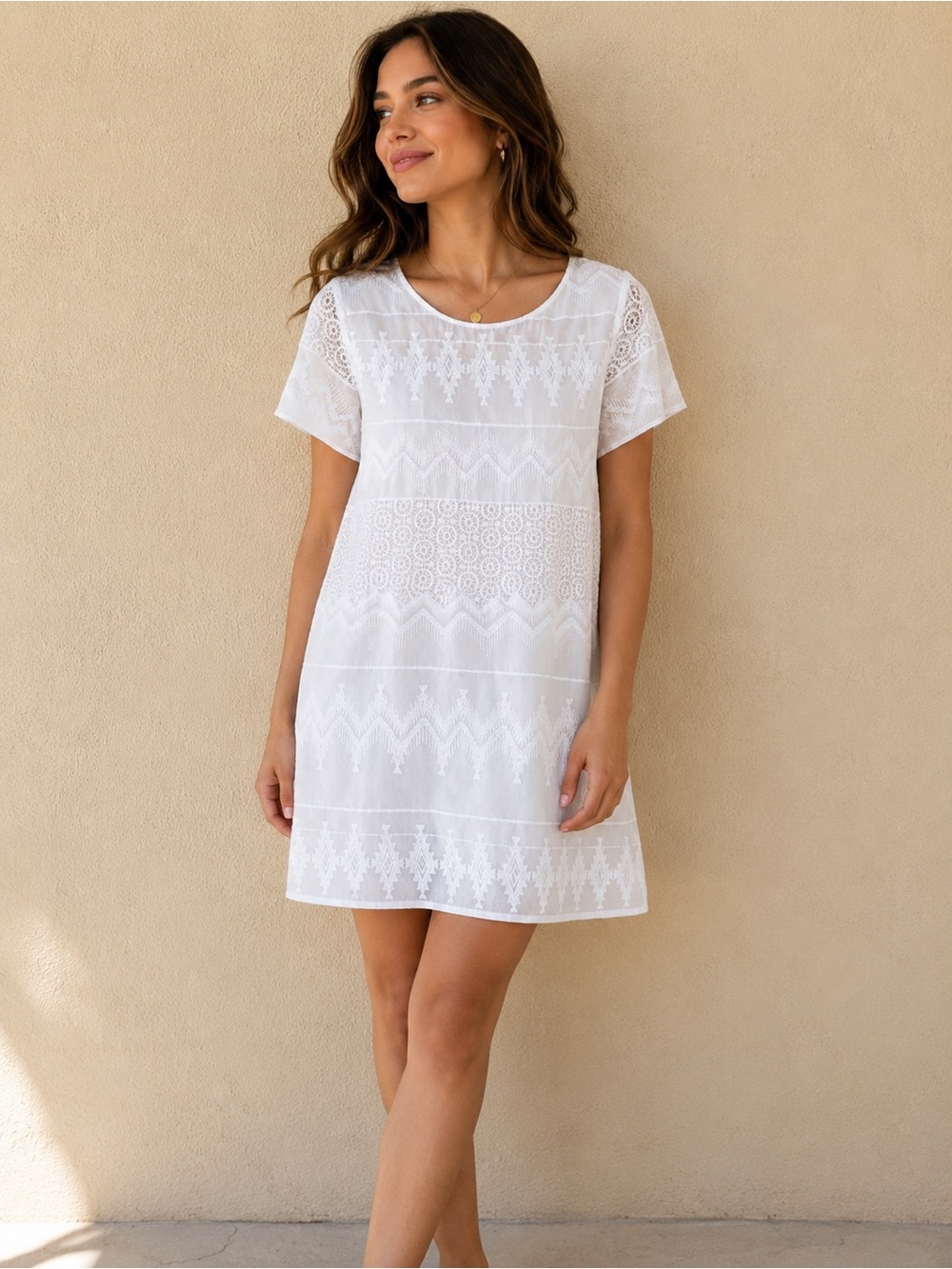Abercrombie & Fitch | White Embroidered Low Back Dress - Size M